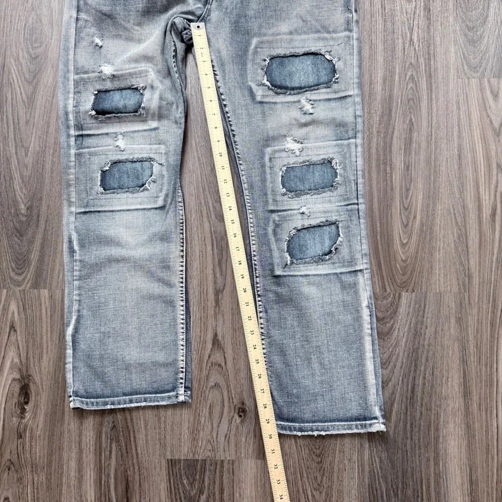 FLYPAPER Jeans Mens W36 L30 Straight Leg Distressed Denim Ripped Patched